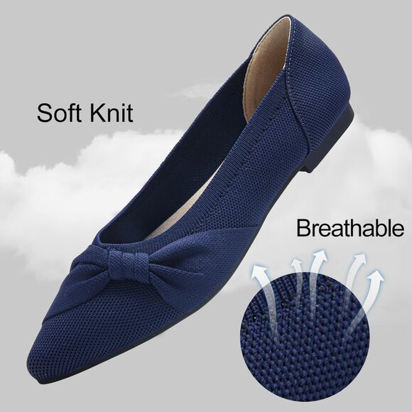 Women's Pointed Toe Knit Blue Flats Comfortable Lightweight Dressy Casual Shoes - Picture 3 of 9
